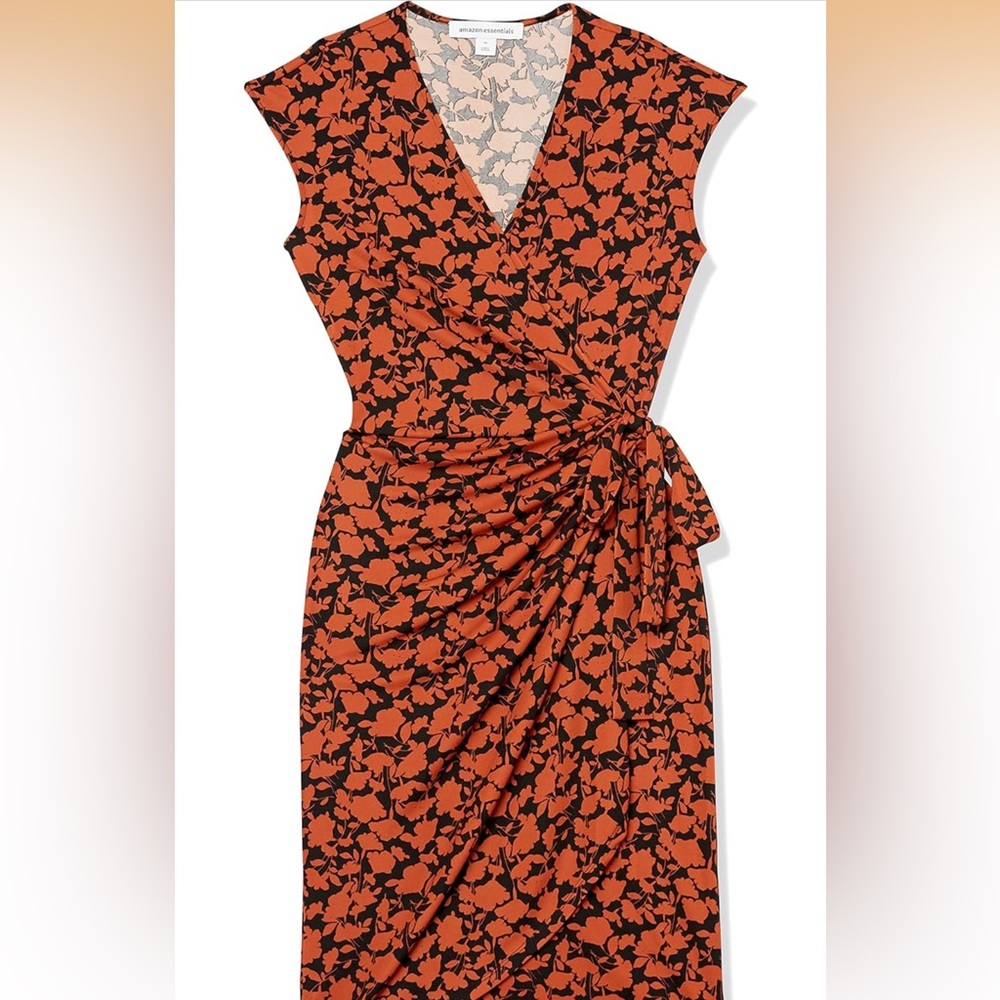 Orange and Black Floral Wrap Dress